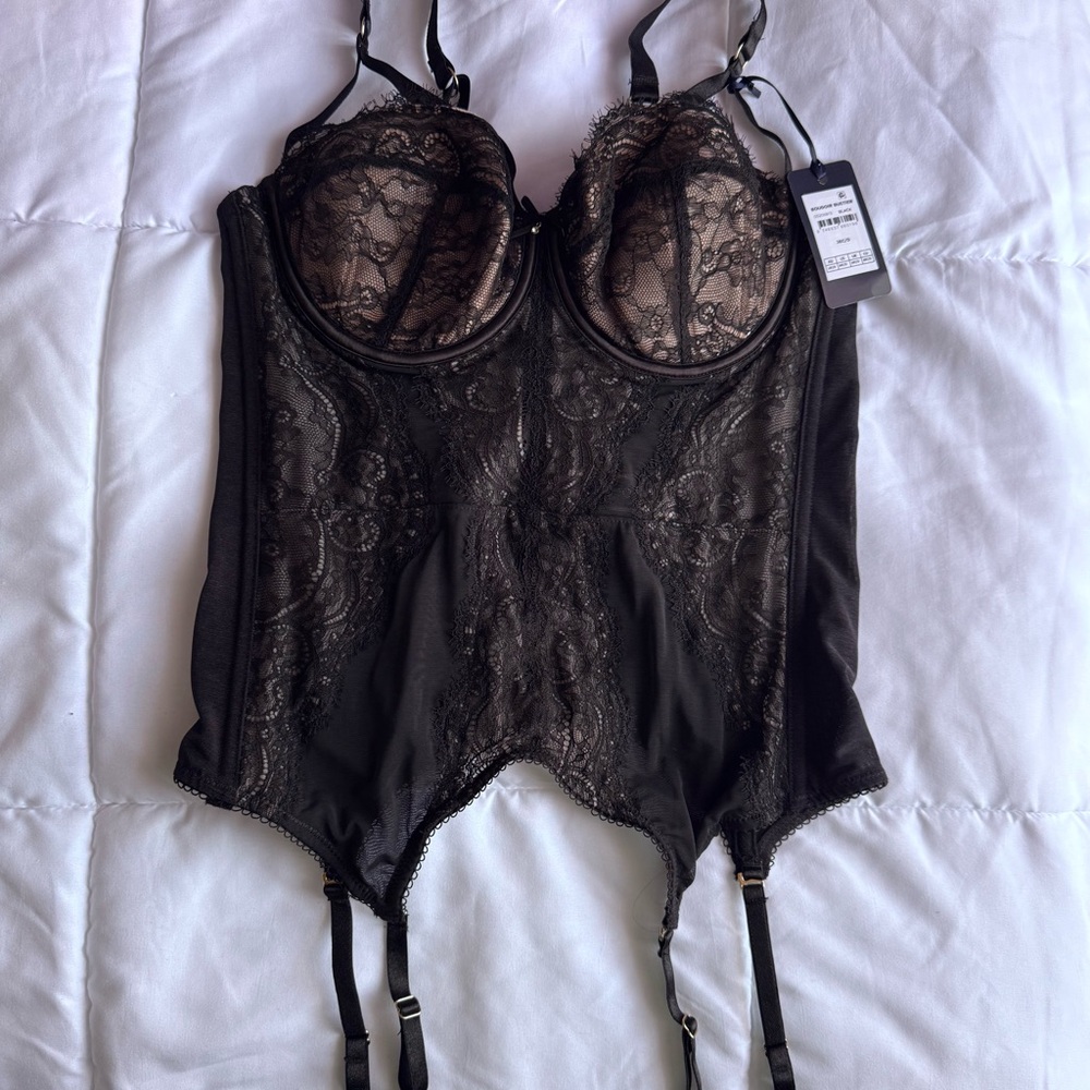 Black Lace Bustier Corset with Garters